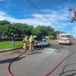 Carro pega fogo na EPNB e mobiliza bombeiros